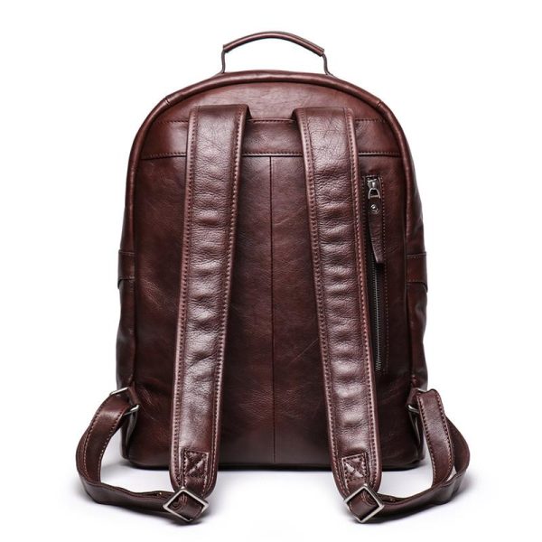 Brown Leather Men's 15'' Laptop Backpack School Backpack Travel Backpack For Men