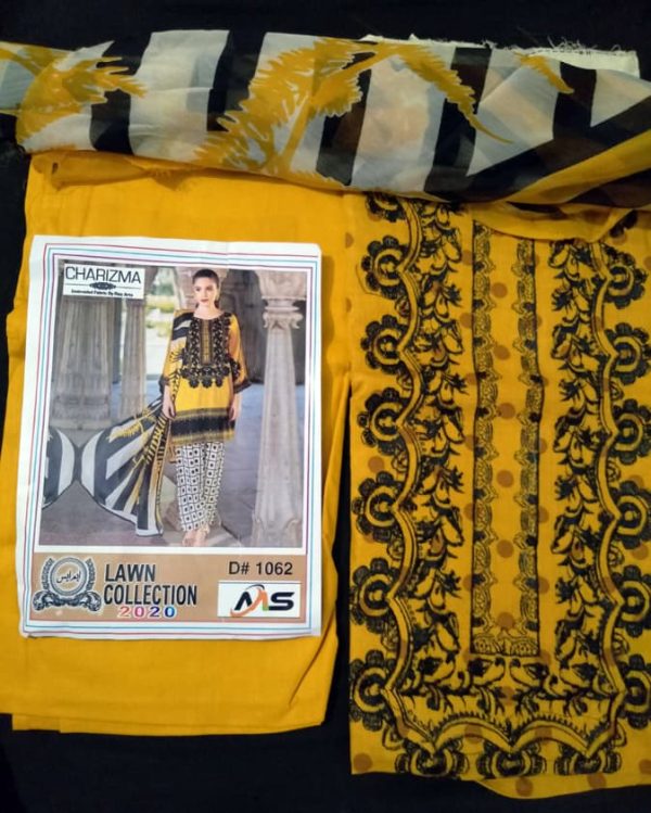 3 PC Unstitched Embroidered Lawn Suit with Chiffon Dupatta - FA-0001