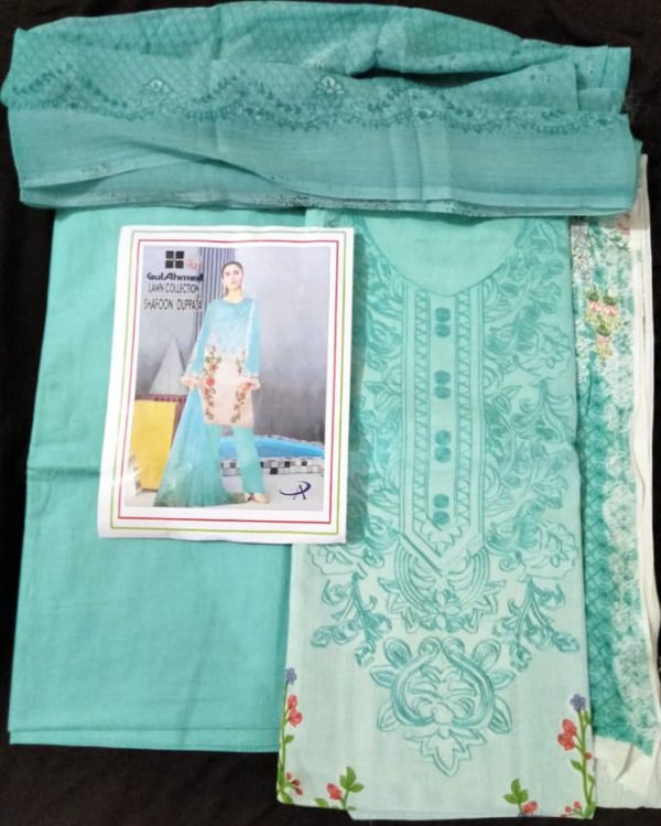 3 PC Unstitched Embroidered Lawn Suit with Chiffon Dupatta - FA-0002