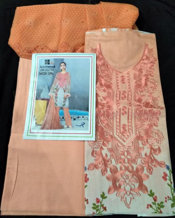 3 PC Unstitched Embroidered Lawn Suit with Chiffon Dupatta - FA-0003