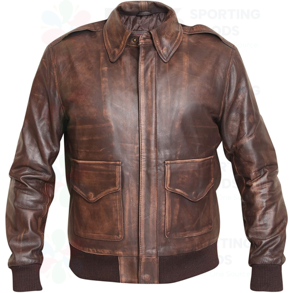 Distressed Brown Leather Aviator Bomber Flight Jacket