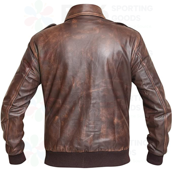 Distressed Brown Leather Aviator Bomber Flight Jacket - Image 2