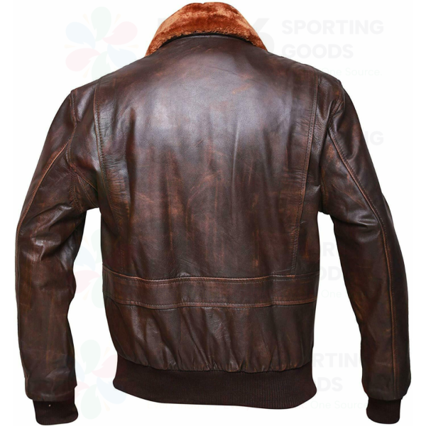 Leather Aviator Bomber Flight Jacket With Fur - Image 2