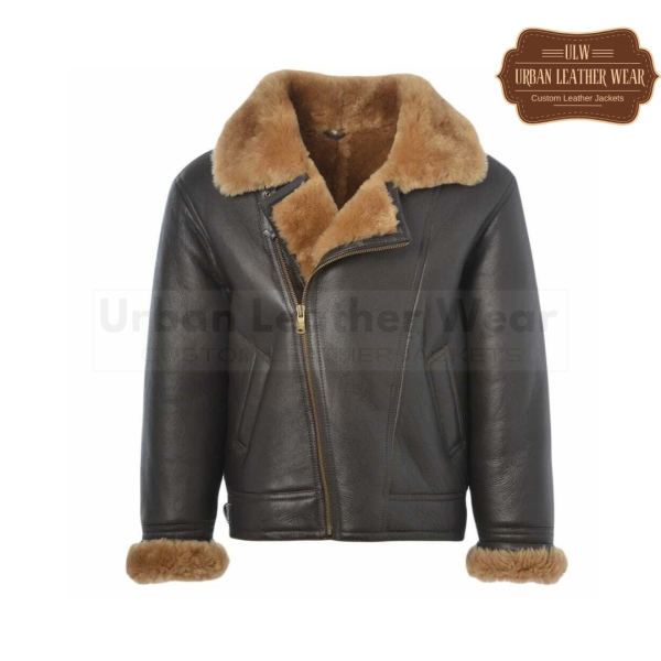 B3 Men Bomber RAF Flying Leather Shearling Jacket (Brown)