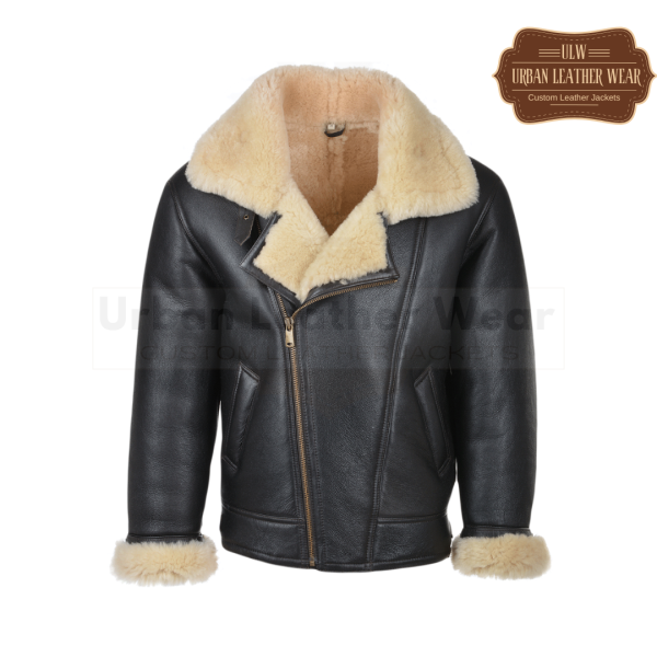 Men RAF B3 Leather Shearling Bomber Jacket (black)