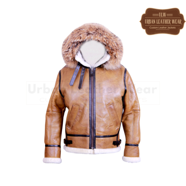 B3 Bomber Hoodie Shearling Aviator Light Brown Leather Jacket