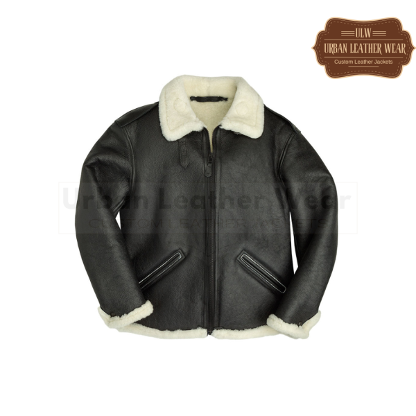 B6 Black Shearling Leather Bomber Jacket