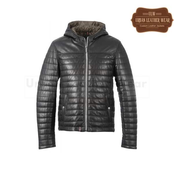 Men genuine leather down jacket (black)