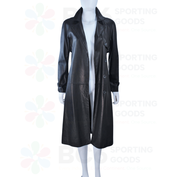 Black Leather Trench Coat - Image 2