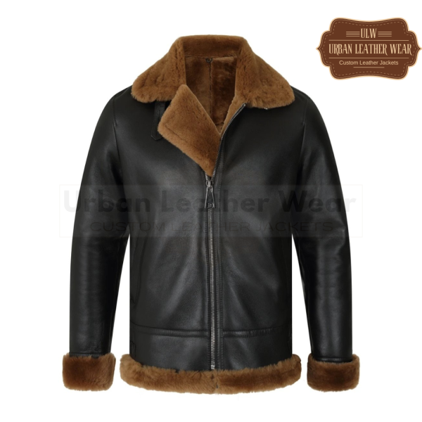 Men B3 Bomber Aviator Shearling Leather Jacket (Black)