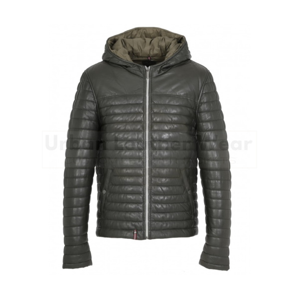 Men genuine leather down jacket (dark khaki)