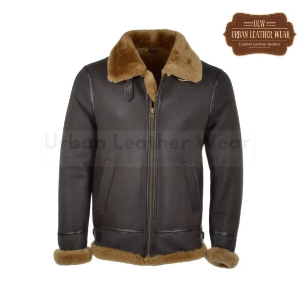 Men Hand Buffed Pilot Shearling Bomber Jacket