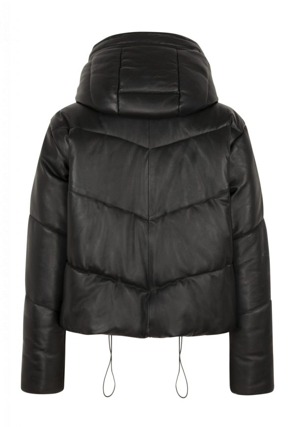 Women Leather puffer jacket  (black) - Image 2