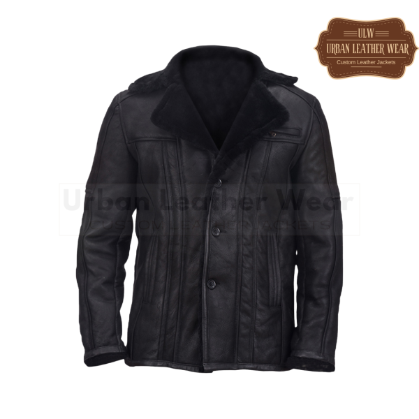 Men B3 Slimfit Shearling Black Biker Leather Jacket