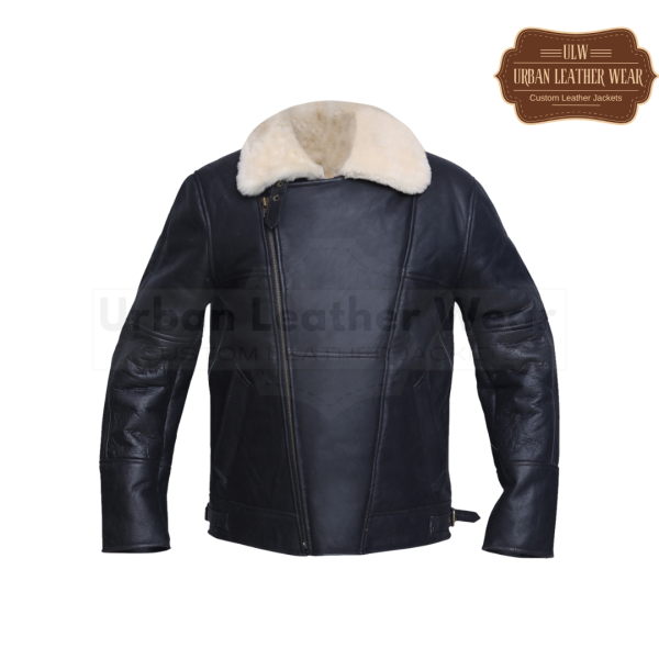 Men White Shearling Biker Leather Jacket