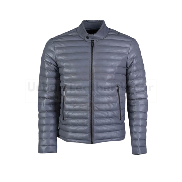 Men leather puffer Quilted Jacket (Grey)