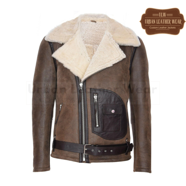 Men Brown Shearling Biker Leather Jacket