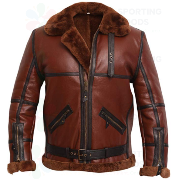 Men RAF B3 Flying Bomber Shearling Leather Jacket (Brown)