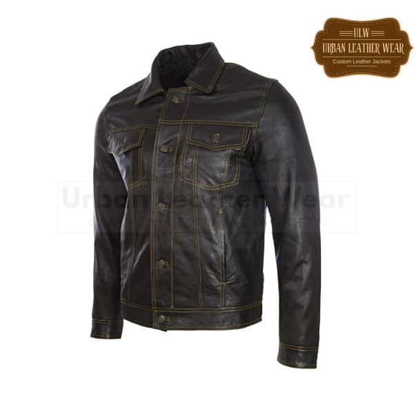 Men Trucker Black Leather Levis Style Jacket