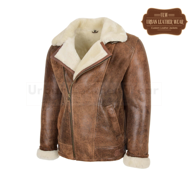 Mens Aviator Pilot Shearling Leather Jacket (Brown)