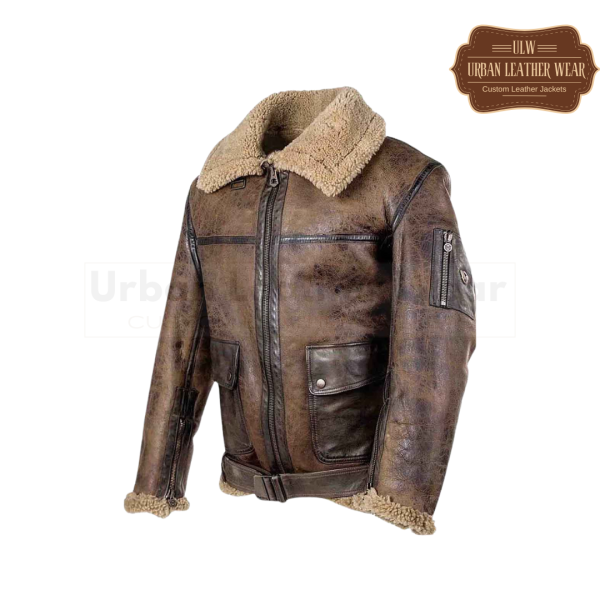 Mens Brown Shearling Distressed Leather Jacket