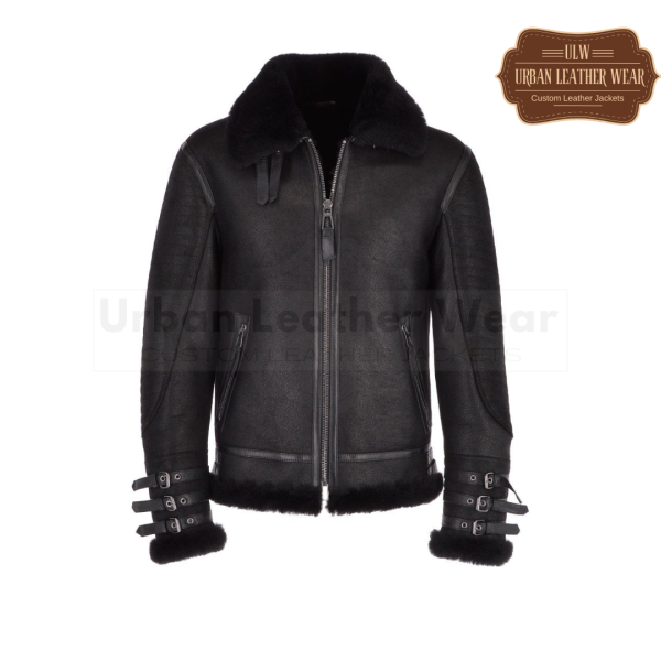 Mens Luxury Shearling Biker  Flying Jacket Black