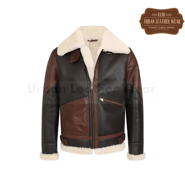 Men B3 RAF Shearling Pilot Flying Black Brown Leather Jacket