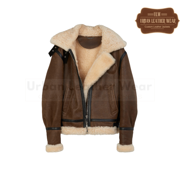 Men Shearling aviator Leather jacket with hood