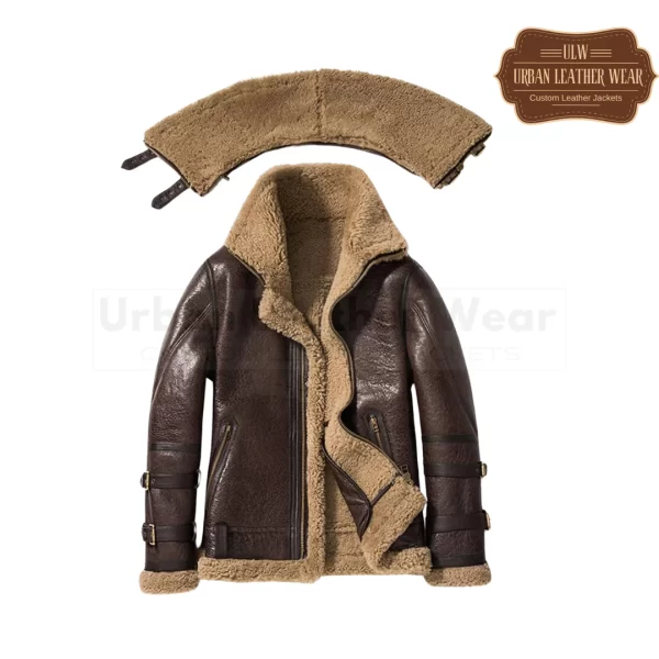 Short Double Collar Shearling Fur Men Leather Jacket