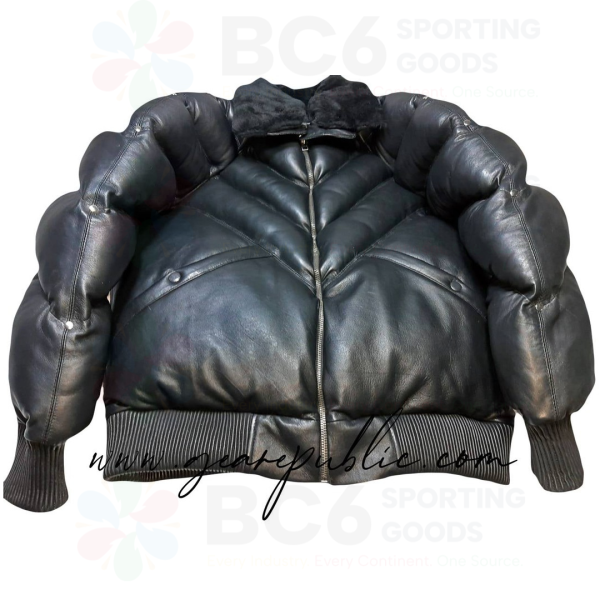 Black V Bomber Leather Jacket - Image 3