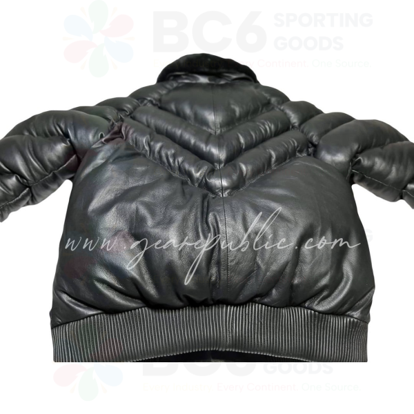 Black V Bomber Leather Jacket - Image 2