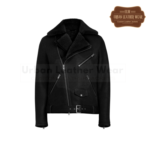 Men Shearling Leather Jacket Black