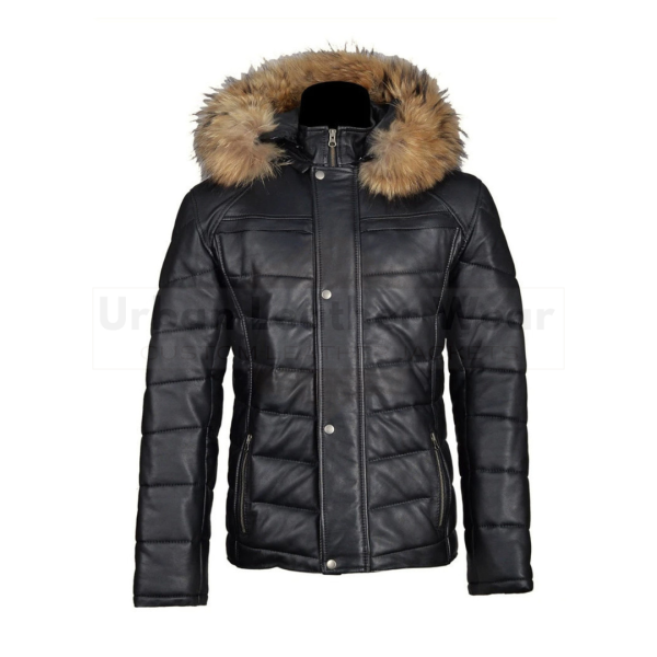 Men Winter Leather Jacket With Fur On Hoodie