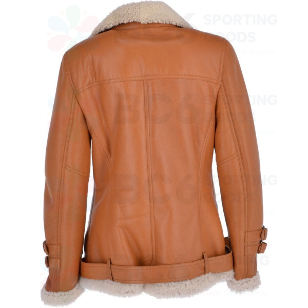 Women Luxury Side Zip Sheepskin Pilot Jacket - Image 2