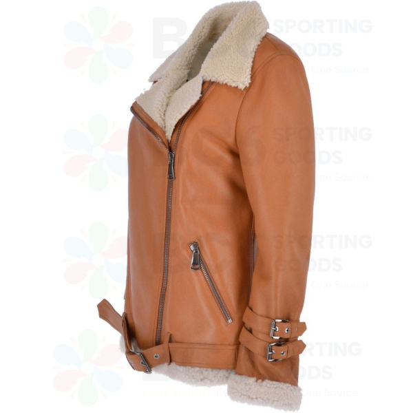 Women Luxury Side Zip Sheepskin Pilot Jacket - Image 3