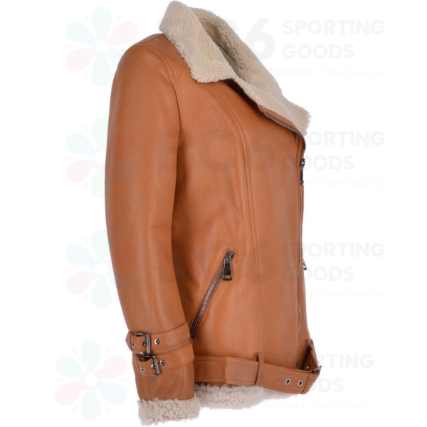 Women Luxury Side Zip Sheepskin Pilot Jacket - Image 4