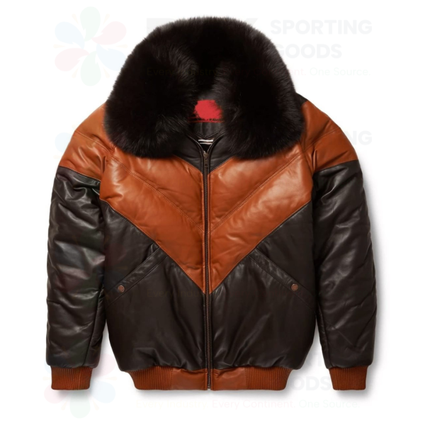 V Bomber Leather Jacket - Image 3